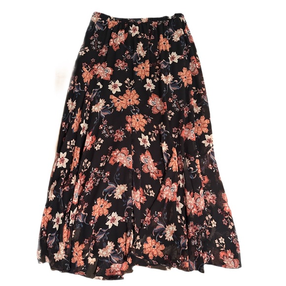 Supply & Demand L navy & multi color floral full length skirt w elastic waist - Picture 5 of 8